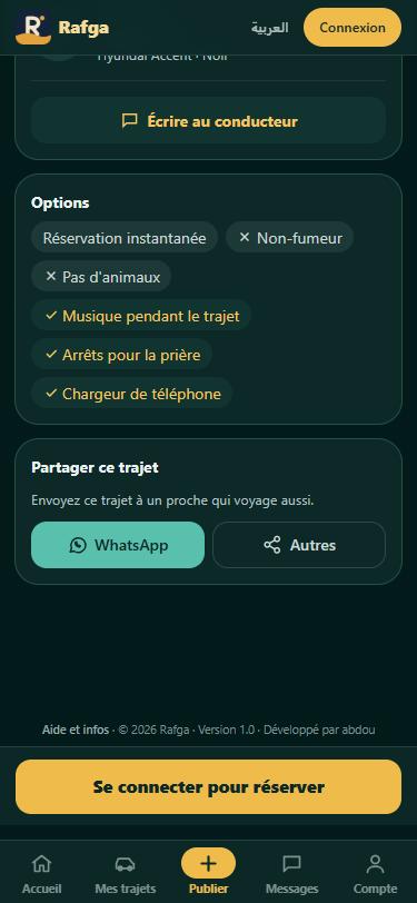 Options du trajet et partage par WhatsApp